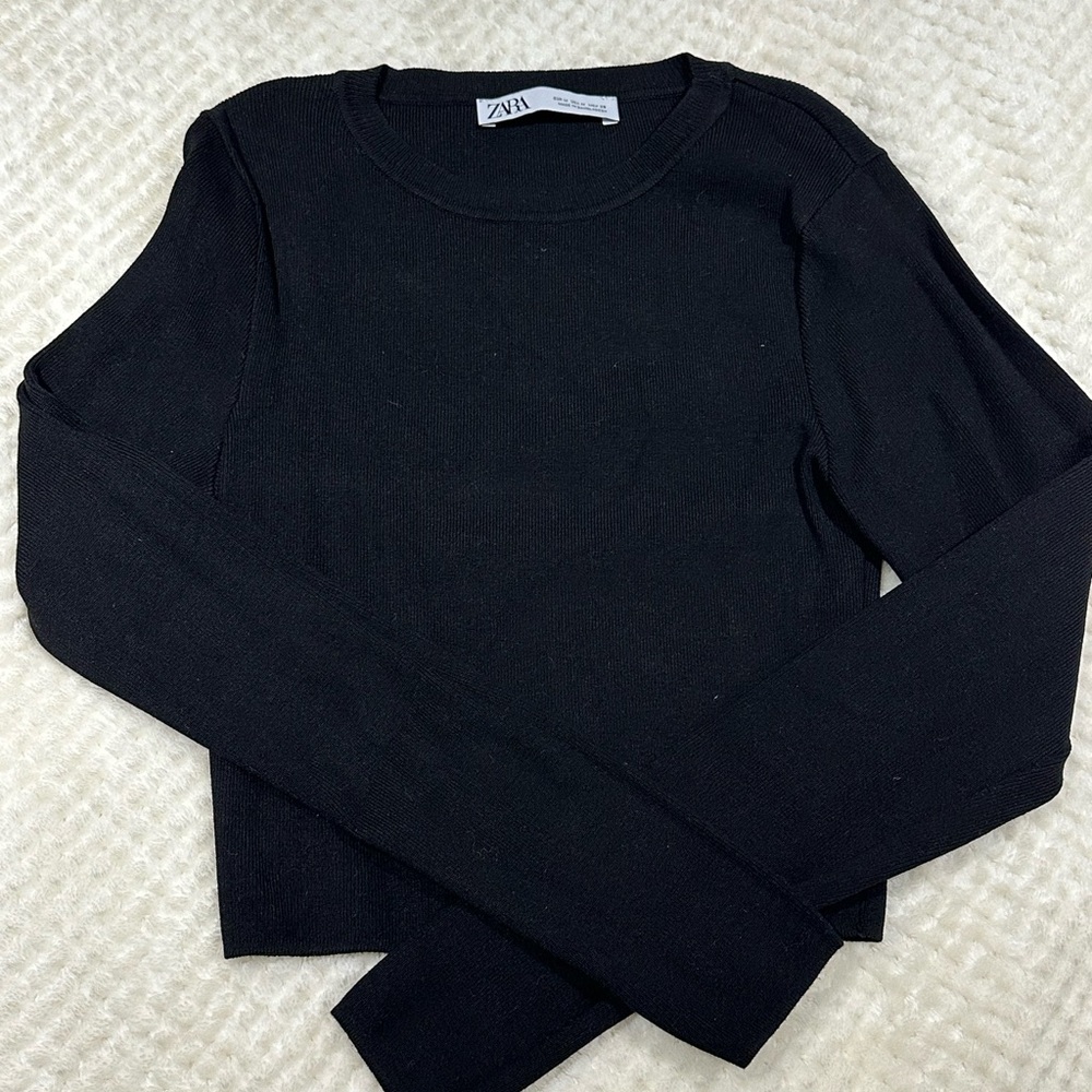 Zara Black Fitted Long Sleeve Tee
